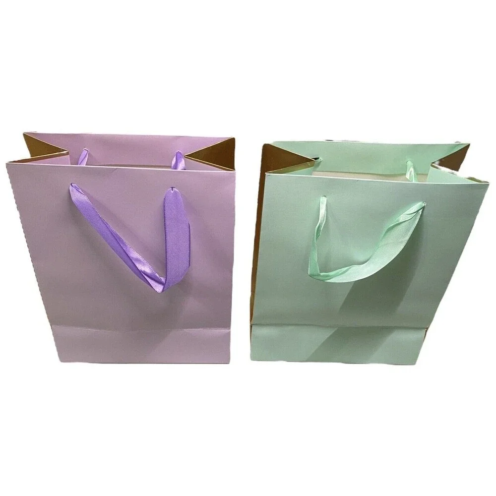 23 Gift Bags Euro Totes Two-Tone Metallic w/Attached Gift Tags & Ribbon Handles